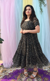 Black printed chiffon midi
